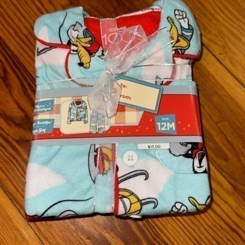 COPY 12mo kids unisex PJ set Christmas Disney NWT blue pajamas